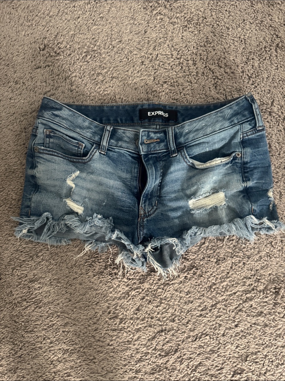 Express Women's Distressed Denim Cutoff Shorts - Washed Blue